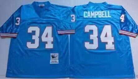 Men's Houston Oilers/Tennessee Titans #34 Earl Campbell Mitchell & Ness Light Blue 1980 Authentic Throwback Retired Player Stitched Jersey